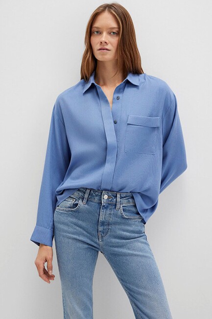 Kadın Uzun Kollu Dokuma Gömlek 1211354-86802 Gri (3)