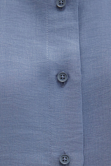 Kadın Uzun Kollu Dokuma Gömlek 1211373-70728 Mavi - Thumbnail