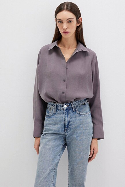 Kadın Uzun Kollu Dokuma Gömlek 1211373-90721 Gri (2)