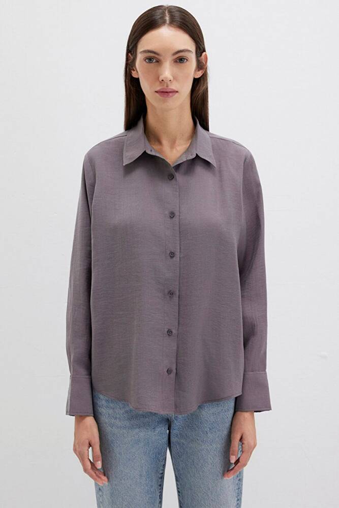 Kadın Uzun Kollu Dokuma Gömlek 1211373-90721 Gri 