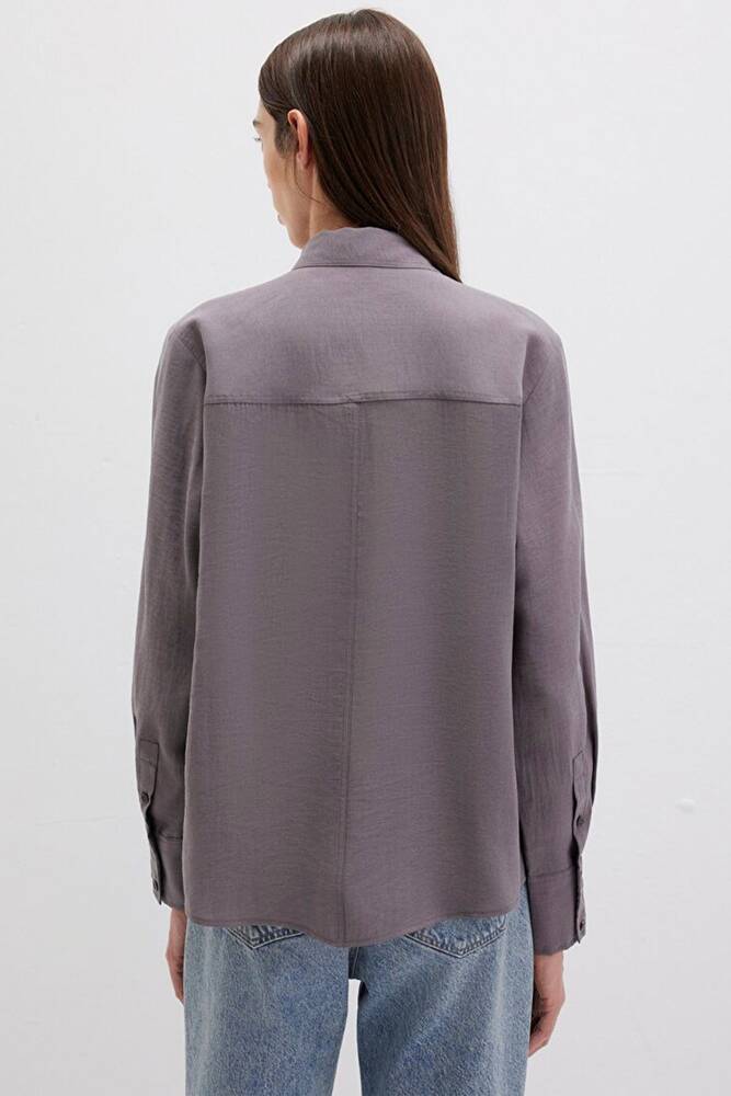 Kadın Uzun Kollu Dokuma Gömlek 1211373-90721 Gri 