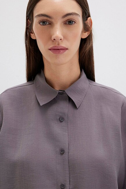 Kadın Uzun Kollu Dokuma Gömlek 1211373-90721 Gri - Thumbnail