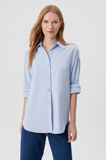 Kadın Uzun Kollu Gömlek 1210616-81509 Mavi - Thumbnail