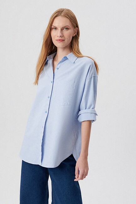 Kadın Uzun Kollu Gömlek 1210616-81509 Mavi - Thumbnail