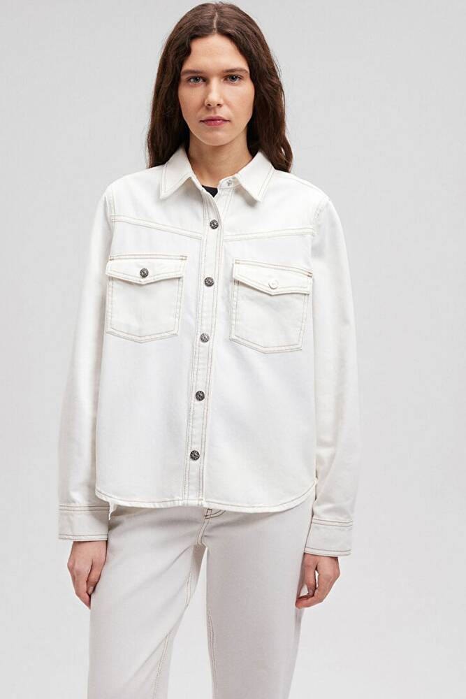 Kadın Uzun Kollu Gömlek 1210700-70057 Beyaz 