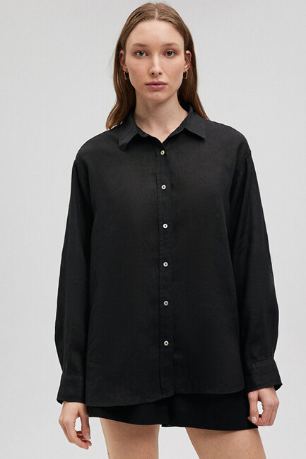 Kadın Uzun Kollu Gömlek 1210747-900 Siyah - Thumbnail