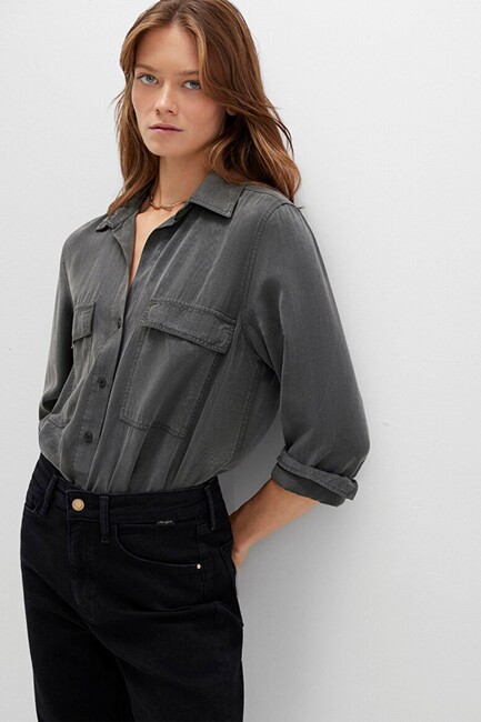 Kadın Uzun Kollu Gömlek 1210951-70088 Gri - Thumbnail