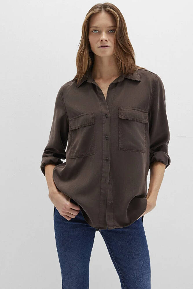 Kadın Uzun Kollu Gömlek 1210951-70238 Kahve 
