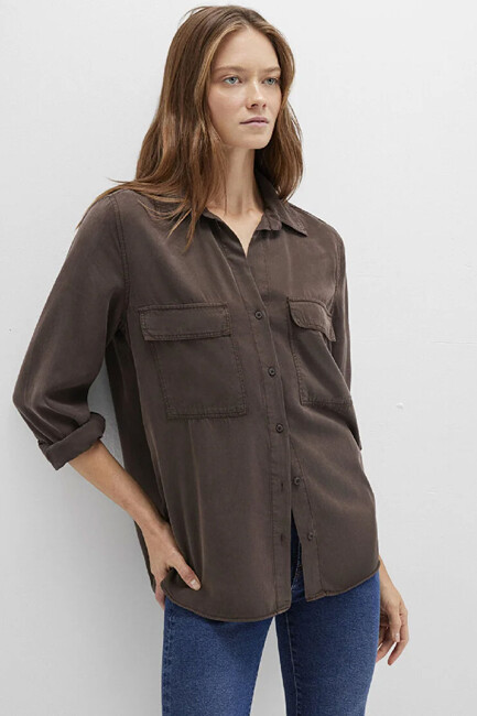 Kadın Uzun Kollu Gömlek 1210951-70238 Kahve (2)