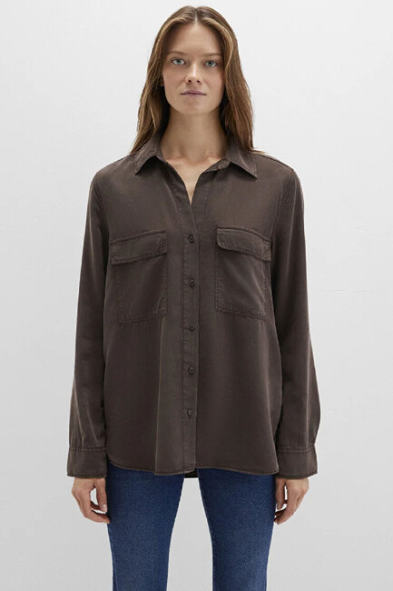 Kadın Uzun Kollu Gömlek 1210951-70238 Kahve (3)