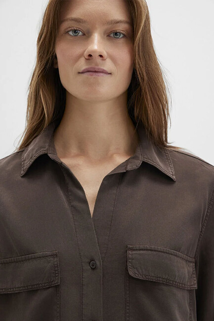 Kadın Uzun Kollu Gömlek 1210951-70238 Kahve - Thumbnail