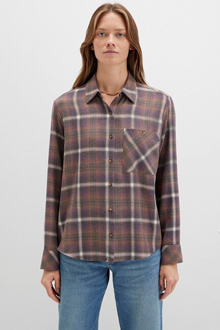 Kadın Uzun Kollu Gömlek 1211284-83169 Kahve - Thumbnail