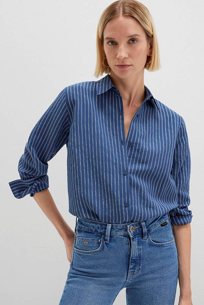 Kadın Uzun Kollu Gömlek 1211374-91372 Mavi 