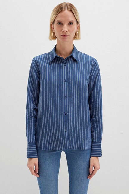 Kadın Uzun Kollu Gömlek 1211374-91372 Mavi (3)