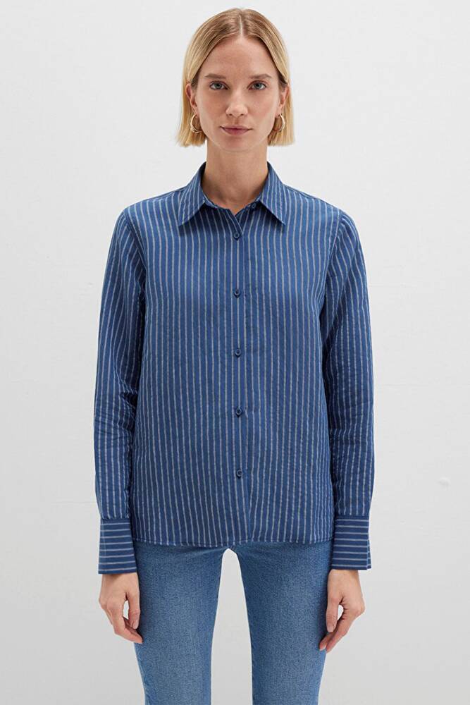 Kadın Uzun Kollu Gömlek 1211374-91372 Mavi 
