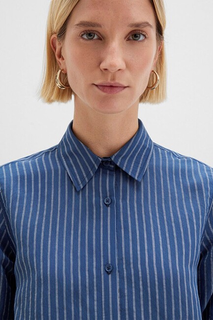 Kadın Uzun Kollu Gömlek 1211374-91372 Mavi - Thumbnail