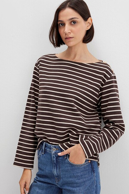 Kadın Uzun Kollu Modelli Penye 1613597-91190 Kahve (1)