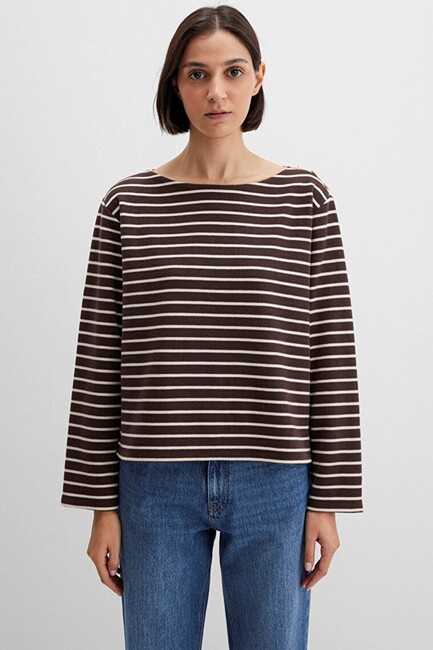 Kadın Uzun Kollu Modelli Penye 1613597-91190 Kahve - Thumbnail