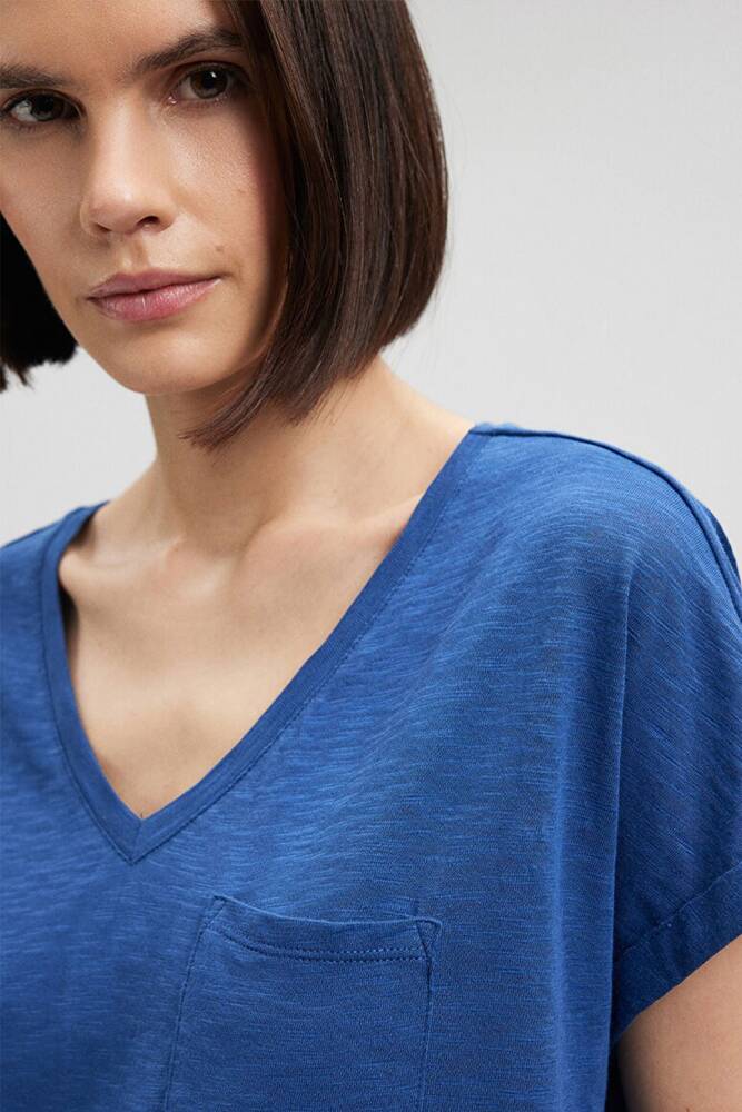 Kadın V Yaka Basic Tişört 1600961-30808 Mavi 