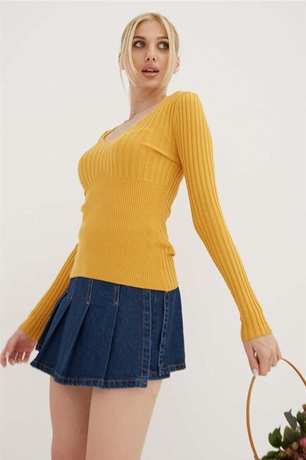 Kadın V Yaka Bluz 23K0295K1 Sarı - Thumbnail