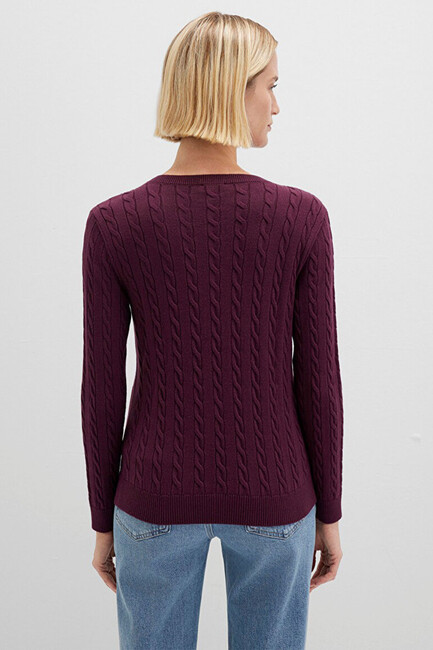 Kadın V Yaka Kazak 1710340-87830 Bordo - Thumbnail