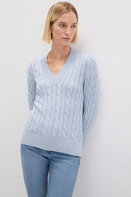 Kadın V Yaka Kazak 1710720-70813 Mavi (1)