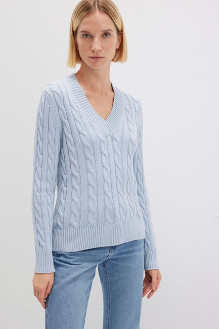Kadın V Yaka Kazak 1710720-70813 Mavi (2)