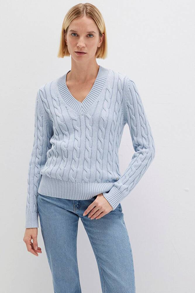 Kadın V Yaka Kazak 1710720-70813 Mavi 