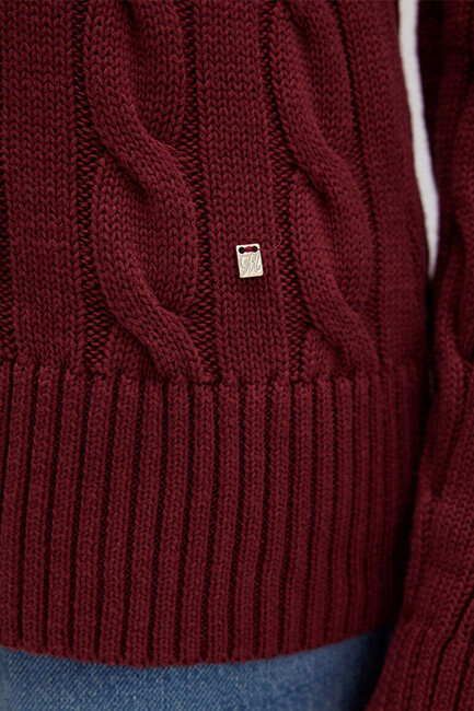 Kadın V Yaka Kazak 1710720-85493 Bordo - Thumbnail