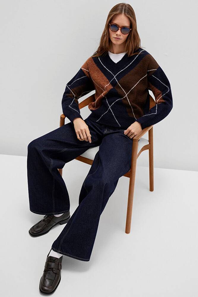 Kadın V Yaka Kazak 1710826-84371 Lacivert 