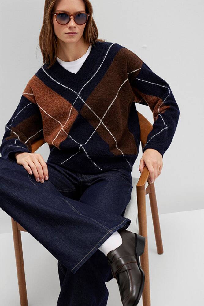 Kadın V Yaka Kazak 1710826-84371 Lacivert 