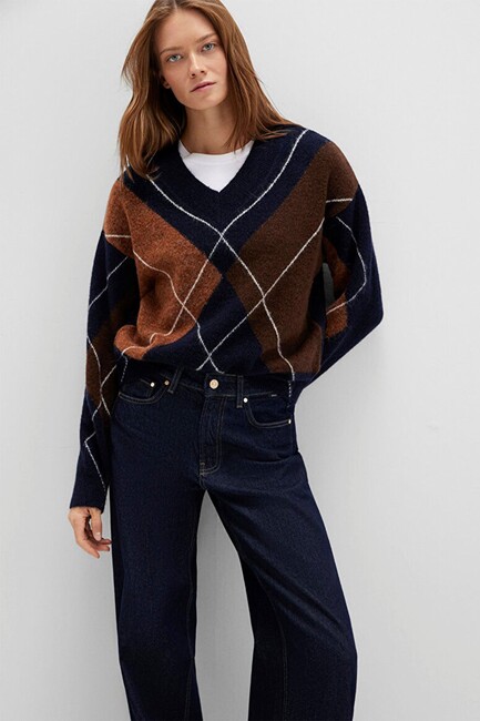 Kadın V Yaka Kazak 1710826-84371 Lacivert (3)