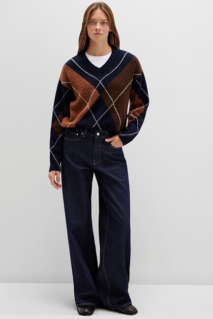 Kadın V Yaka Kazak 1710826-84371 Lacivert - Thumbnail