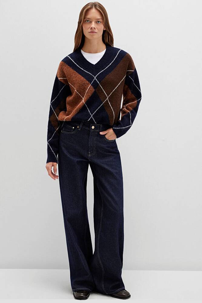 Kadın V Yaka Kazak 1710826-84371 Lacivert 