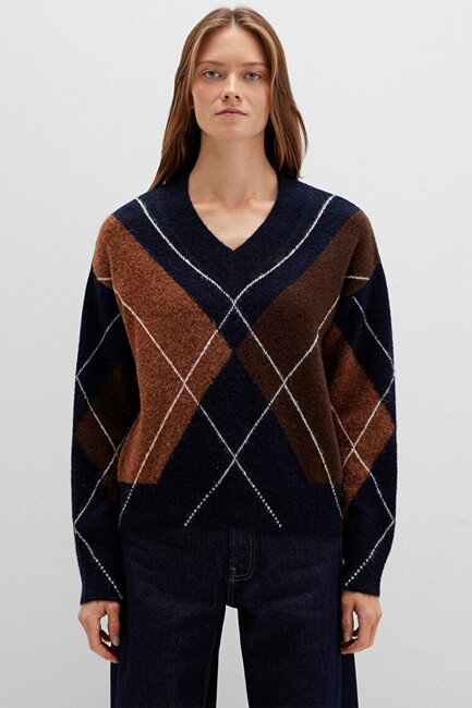Kadın V Yaka Kazak 1710826-84371 Lacivert - Thumbnail
