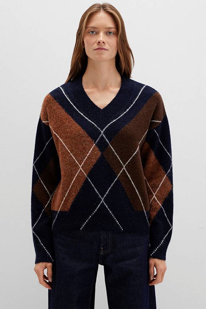 Kadın V Yaka Kazak 1710826-84371 Lacivert 