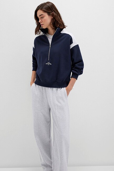 Kadın Yarım Fermuarlı Sweat 1S10360-32184 Lacivert - Thumbnail