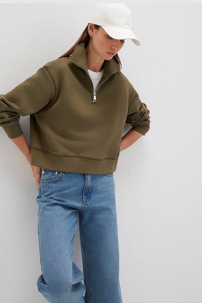 Kadın Yarım Fermuarlı Sweat 1S10391-71589 Haki 