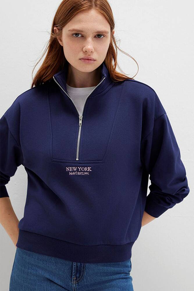 Kadın Yarım Fermuarlı Sweat 1S10501-80729 Lacivert 