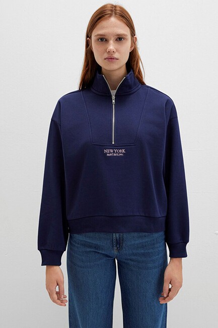 Kadın Yarım Fermuarlı Sweat 1S10501-80729 Lacivert - Thumbnail