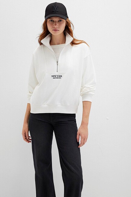 Kadın Yarım Fermuarlı Sweat 1S10502-70057 Beyaz (1)