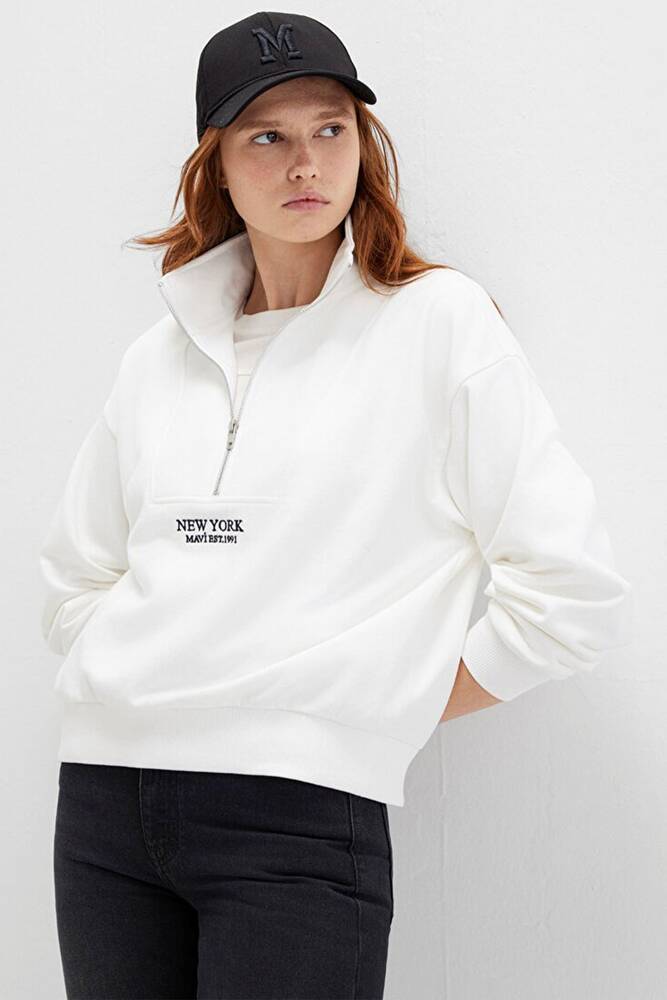 Kadın Yarım Fermuarlı Sweat 1S10502-70057 Beyaz 