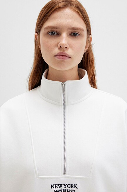 Kadın Yarım Fermuarlı Sweat 1S10502-70057 Beyaz - Thumbnail