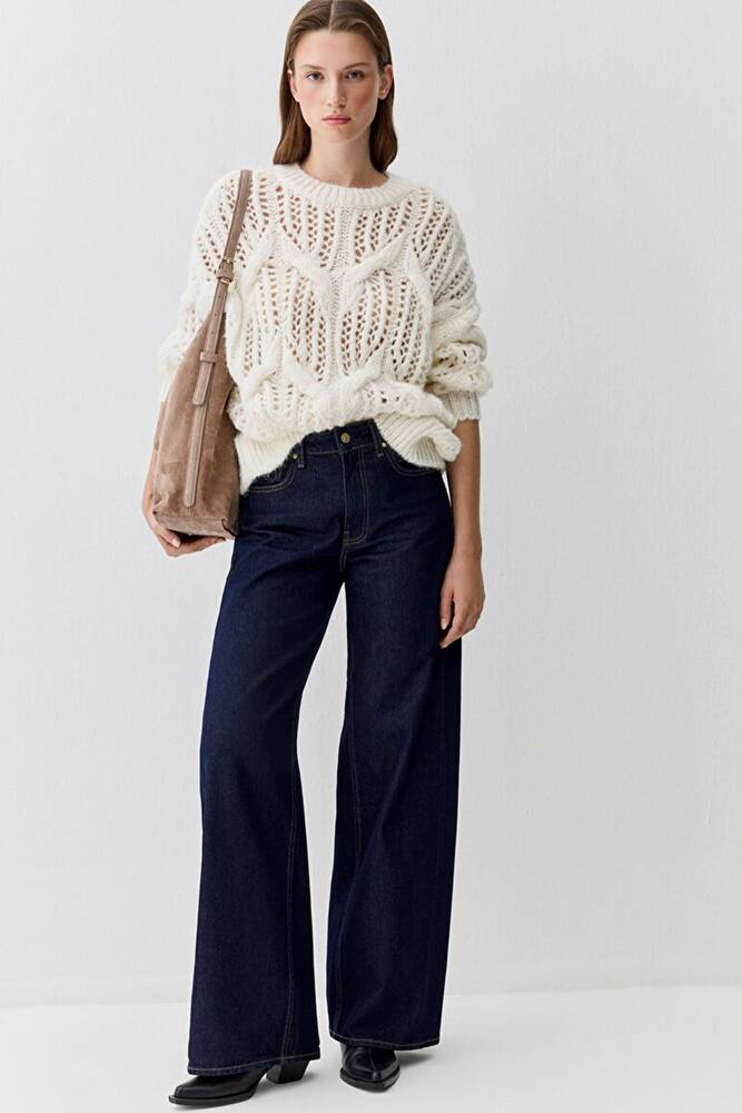 Kadın Yuvarlak Yaka Kazak 1710828-70057 Ekru 