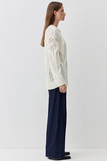 Kadın Yuvarlak Yaka Kazak 1710828-70057 Ekru - Thumbnail