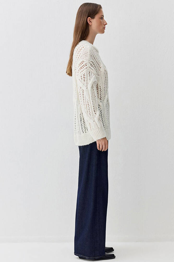 Kadın Yuvarlak Yaka Kazak 1710828-70057 Ekru 