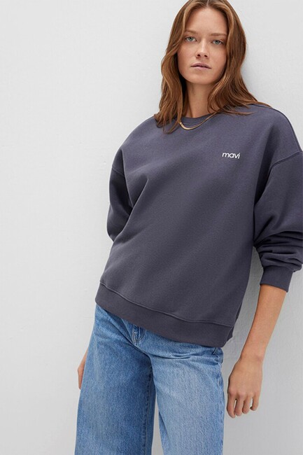 Kadın Yuvarlak Yaka Logo Sweat 1S10490-80932 Gri (1)