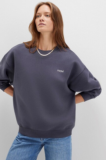 Kadın Yuvarlak Yaka Logo Sweat 1S10490-80932 Gri (3)