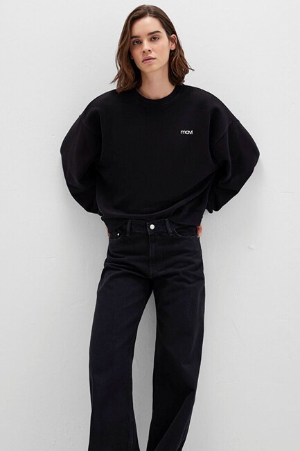 Kadın Yuvarlak Yaka Logo Sweat 1S10490-900 Siyah (2)