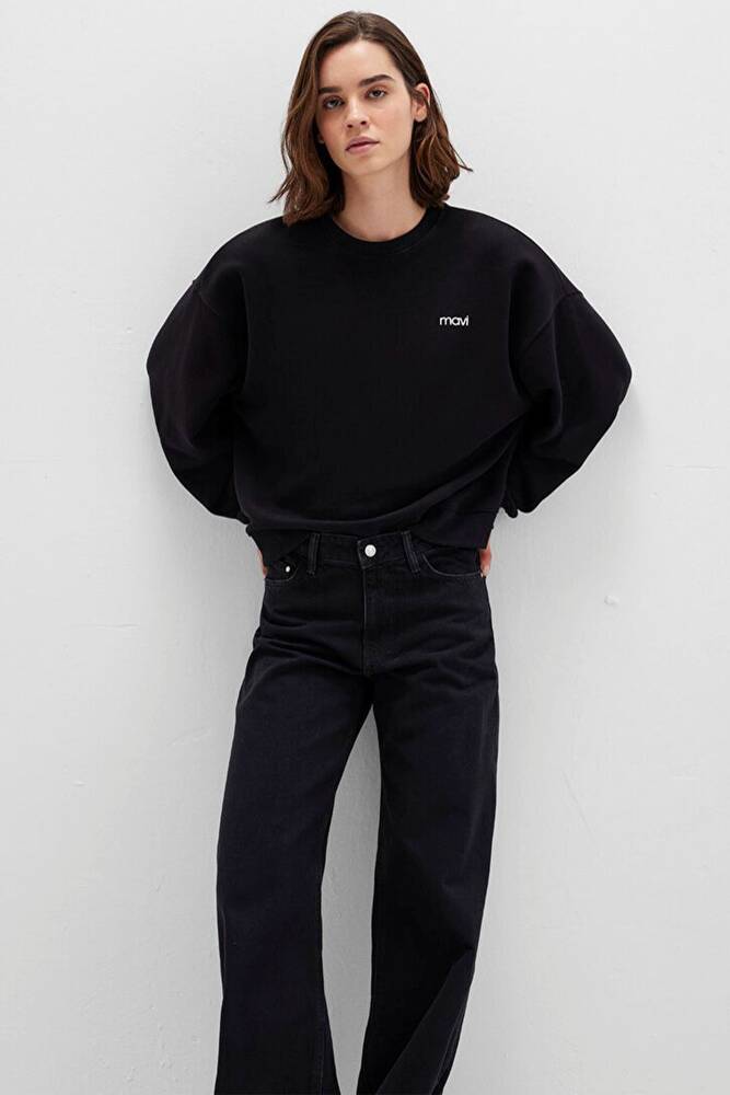 Kadın Yuvarlak Yaka Logo Sweat 1S10490-900 Siyah 